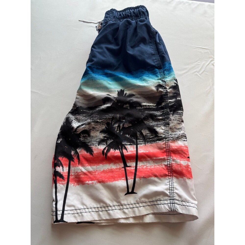 Okanu Brand, Blue & Red Striped Swim Trunks W/Tropical Print, Boy’s (Sz L 14/16) - Picture 6 of 7